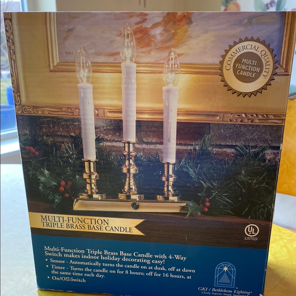 Triple Brass Base Candle NIB